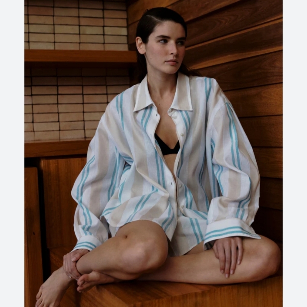 Bondi Born Arezzo Classic Shirt In Dune Organic Linen Cotton XS
